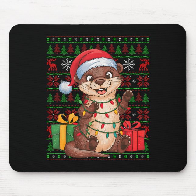 Tapis De Souris Otter Xmas Lights Ugly Santa Hat Otter Christmas  (Devant)