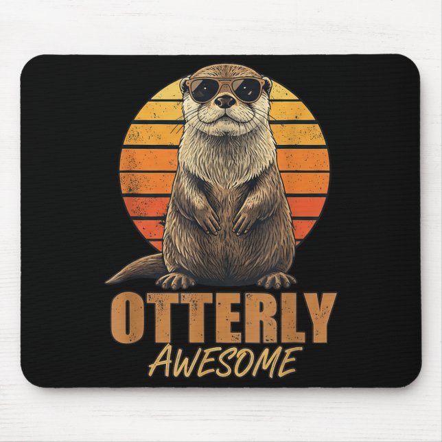 Tapis De Souris Otterly Awesome Retro Sunset Sea Otter Lover Graph (Devant)
