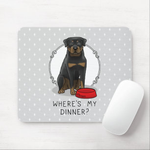 Tapis De Souris Où est Mon Dîner ? Rottweiler avec Red Dog Dish