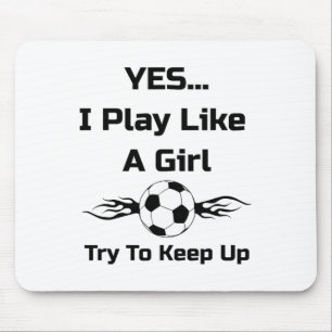 Tapis De Souris Oui... je joue comme une fille Flaming Soccer Byll