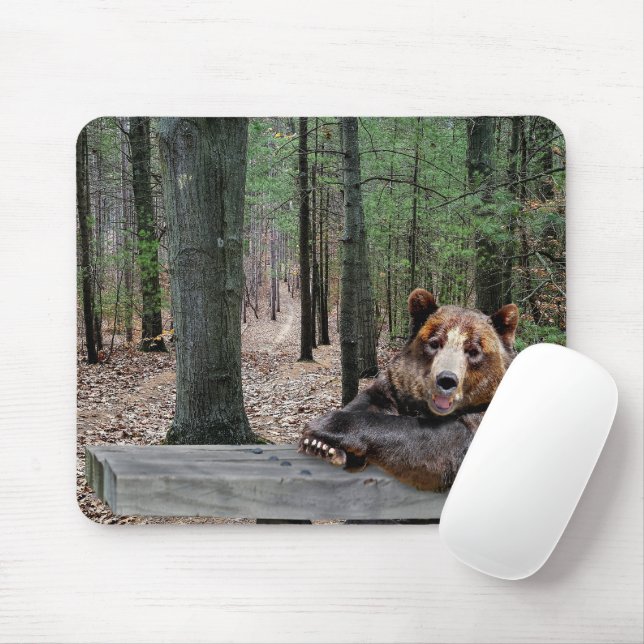 Tapis De Souris Ours assis à une table de pique-nique (Avec souris)