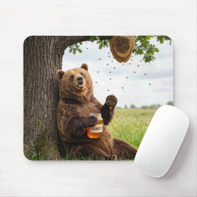 Tapis De Souris Ours avec un pot de miel (Avec souris)