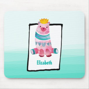 Tapis De Souris Ours d'aquarelle mignon sur Aqua Green Ombre Backi