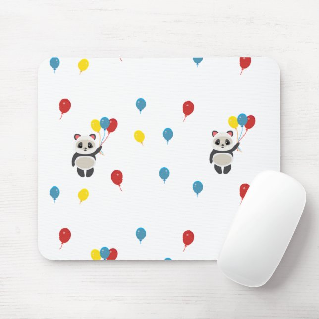 Tapis De Souris Ours de panda blanc ballons (Avec souris)