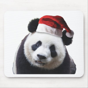Tapis De Souris Ours de panda de Noël avec chapeau de Père Noël