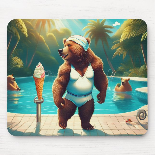 Tapis De Souris Ours Grizzly À La Piscine (Devant)