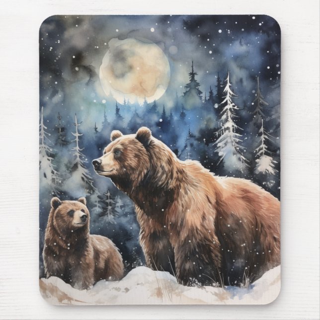 Tapis De Souris Ours Grizzly et bébé (Devant)