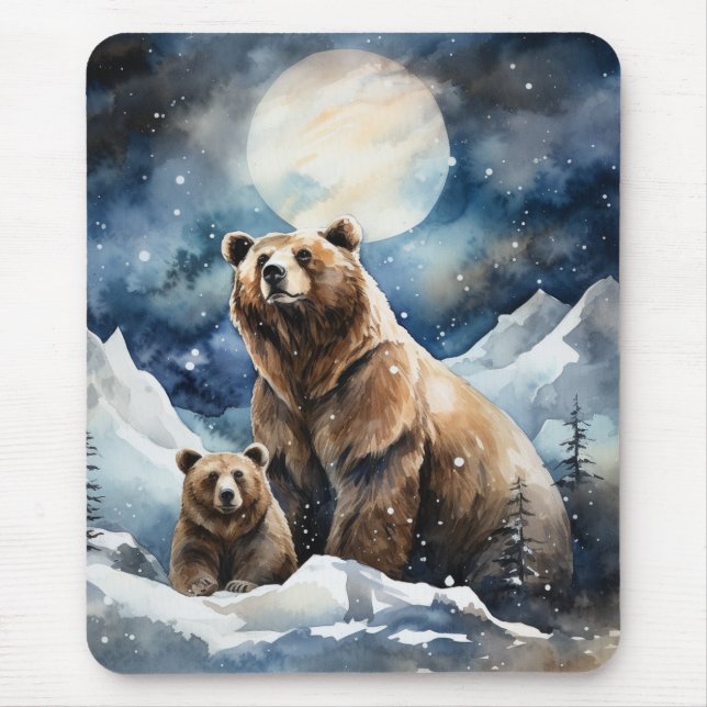 Tapis De Souris Ours Grizzly et bébé (Devant)
