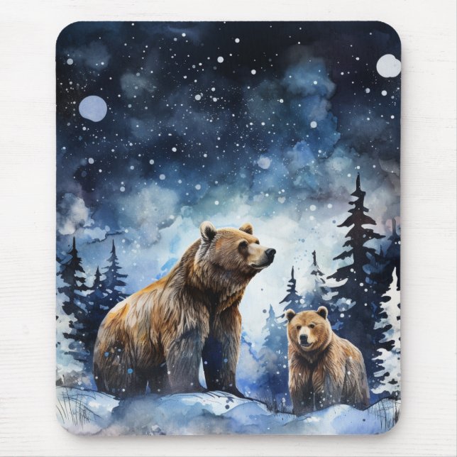 Tapis De Souris Ours Grizzly et bébé (Devant)
