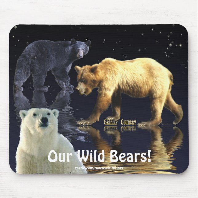 TAPIS DE SOURIS OURS GRIZZLY, OURS NOIR ET OURS POLAIRE (Devant)