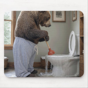 Tapis De Souris Ours Grizzly Plongeant dans des Toilettes qui Débo