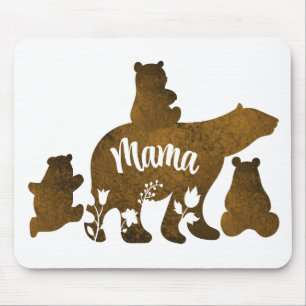 Tapis De Souris Ours Mama Avec 3 Bébés Ours Cubs Après Maman