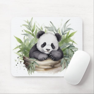 Tapis De Souris Ours Panda Dans Panier Bambou