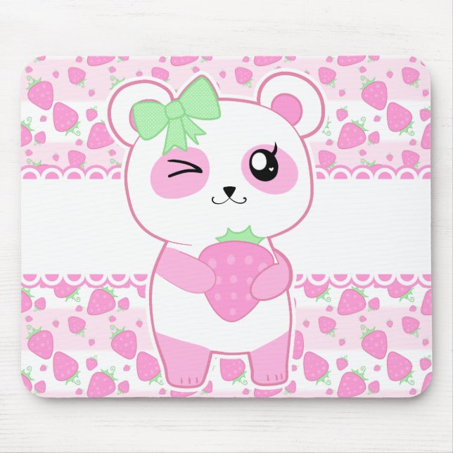 Tapis De Souris Ours panda mignon de Kawaii de rose de fraise (Devant)