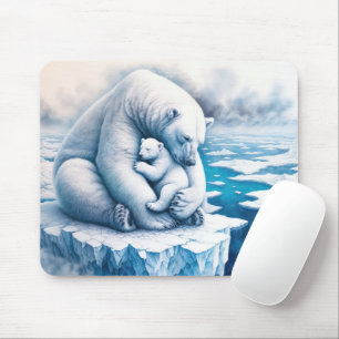 Tapis De Souris Ours polaire avec son petit sur un glacier