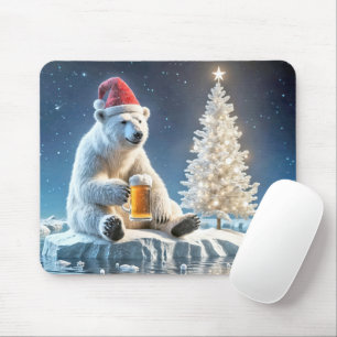 Tapis De Souris Ours Polaire De Noël Avec Bière