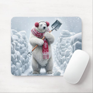 Tapis De Souris Ours polaire de Noël brille de neige