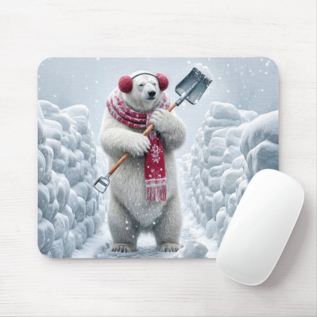 Tapis De Souris Ours polaire de Noël brille de neige (Avec souris)