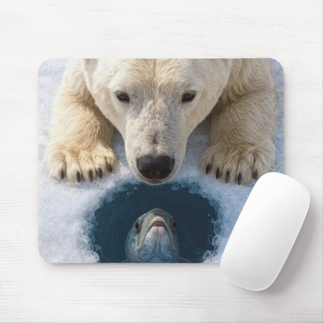 Tapis De Souris Ours polaire fixant un poisson (Avec souris)