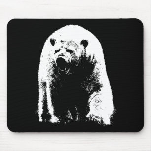 Tapis De Souris Ours polaire noir et blanc Pop Art