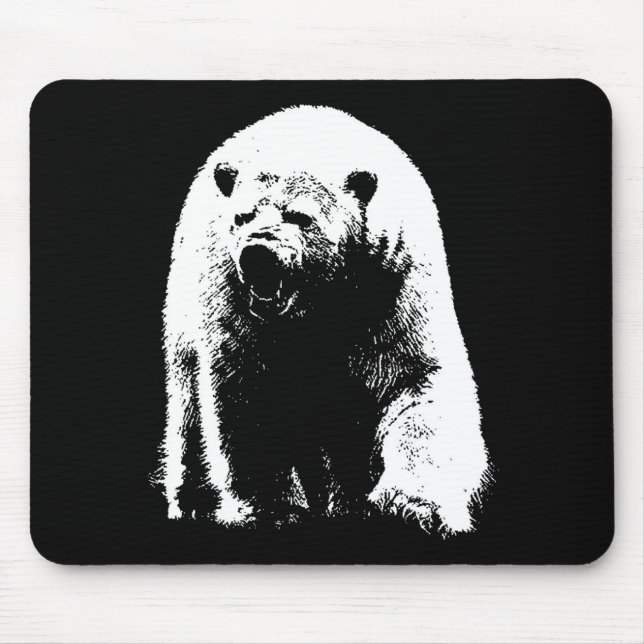 Tapis De Souris Ours polaire noir et blanc Pop Art (Devant)