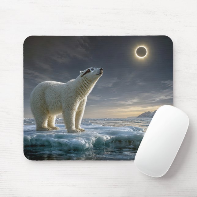 Tapis De Souris Ours polaire regardant l'éclipse solaire  (Avec souris)