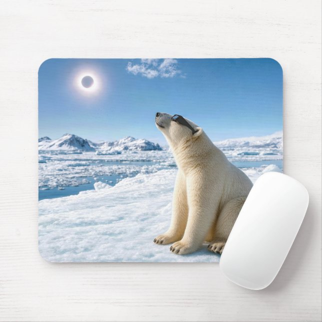 Tapis De Souris Ours polaire regardant une éclipse solaire  (Avec souris)