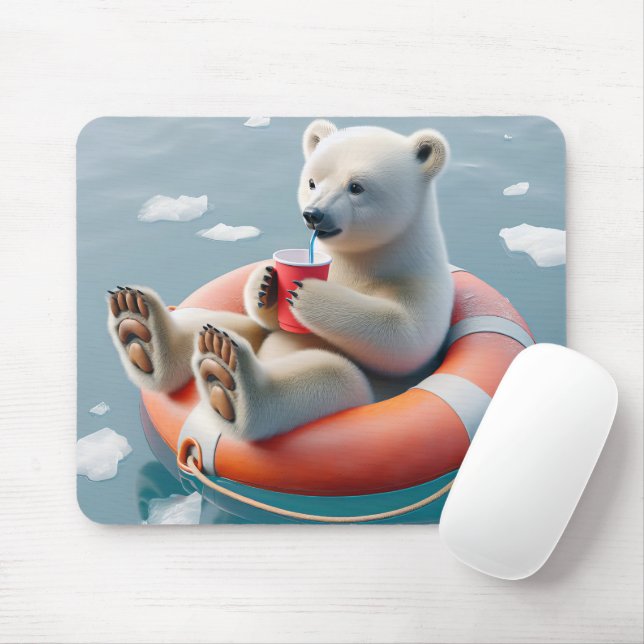 Tapis De Souris Ours polaire sirotant un verre (Avec souris)