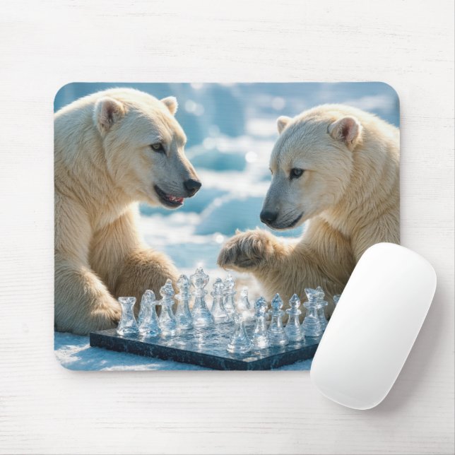 Tapis De Souris Ours polaires jouant aux échecs (Avec souris)