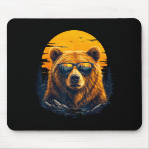 Tapis De Souris Ours randonnée avec lunettes de soleil art montagn