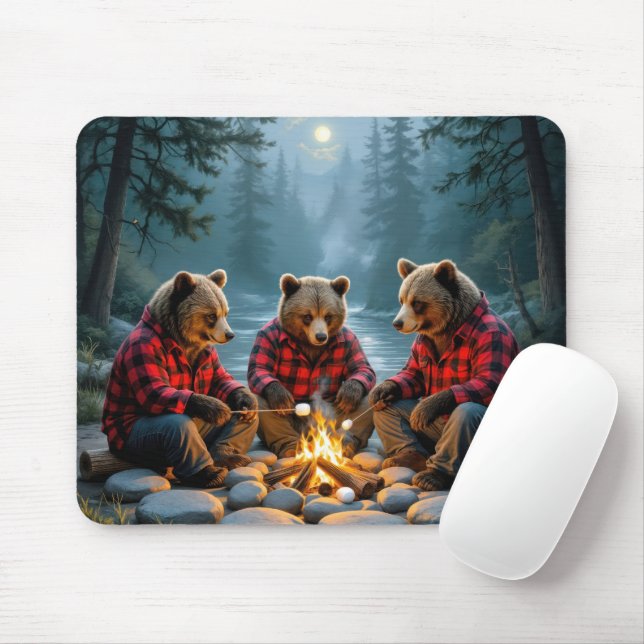 Tapis De Souris Ours torréfaction des marshmallows à un feu de cam (Avec souris)