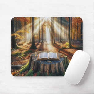 Tapis De Souris Ouvrir La Bible Sur Le Stump De L'Arbre D'Automne