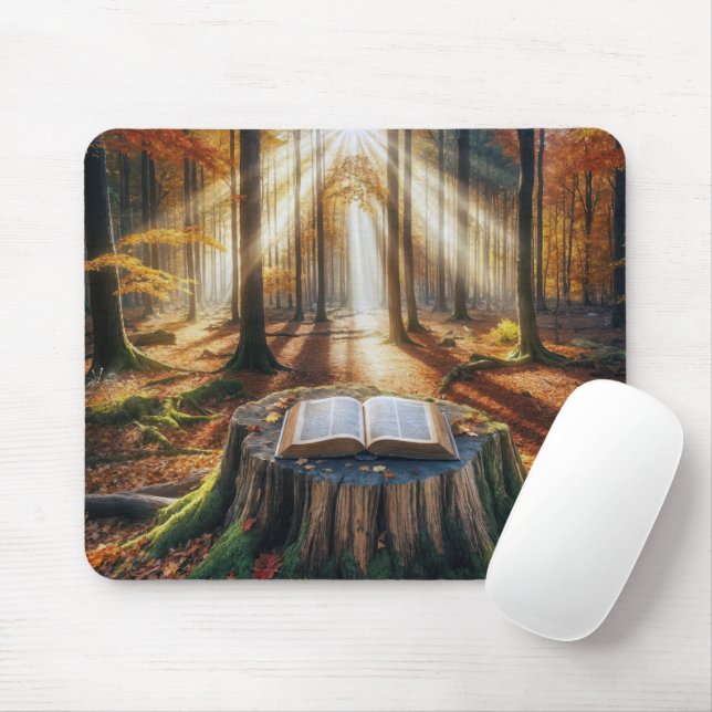 Tapis De Souris Ouvrir La Bible Sur Le Stump De L'Arbre D'Automne (Avec souris)