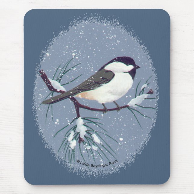 Tapis De Souris Ovale de Chickadee couvert petit par noir (Devant)