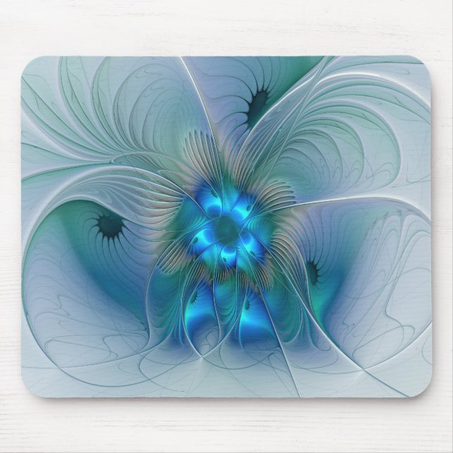 Tapis De Souris Ovations debout, fractale bleue turquoise abstrait (Devant)