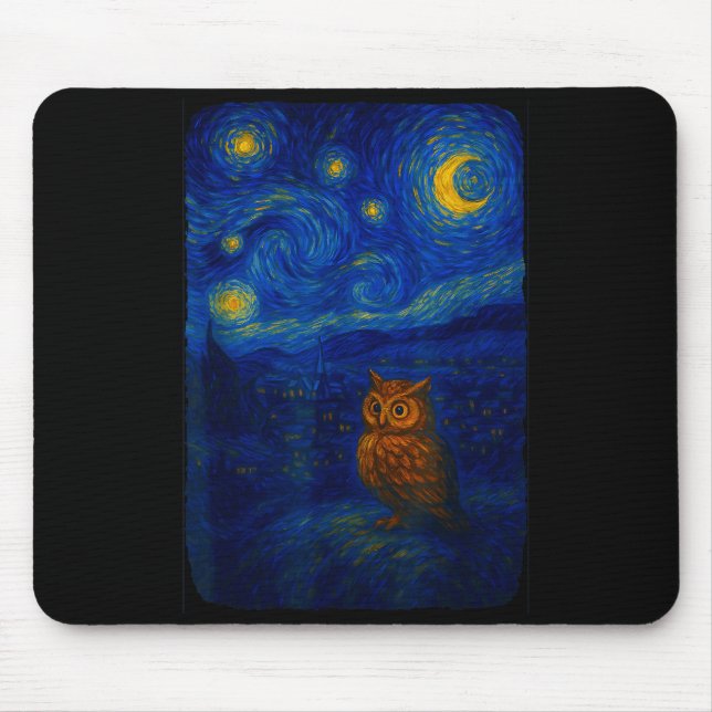 Tapis De Souris Owl Starry Cute Night Van Gogh Owl Bird Lovers Wom (Devant)