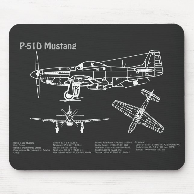 Tapis De Souris P-51D Mustang - Plan directeur de l'avion PD (Devant)