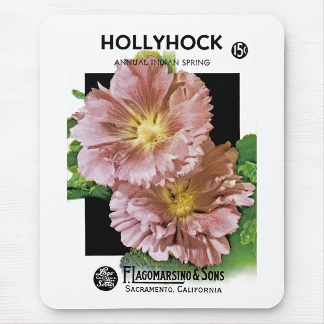 Tapis De Souris Packet Vintage de semences Hollyhock (Devant)