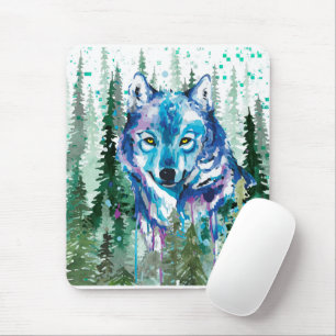 Tapis De Souris Pad de souris Wolf   Loup d'aquarelle colorée