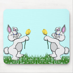 Tapis De Souris Pad Souris - Deux lapins & Tulipes