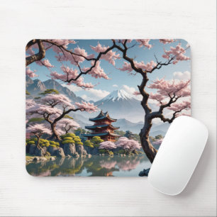 Tapis De Souris Pagode japonaise et fleurs de cerisiers