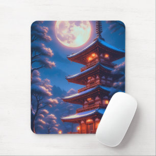 Tapis De Souris Pagode mystique sous le ciel lunaire