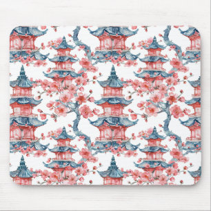 Tapis De Souris Pagode orientale Art rouge de fleur de cerisier