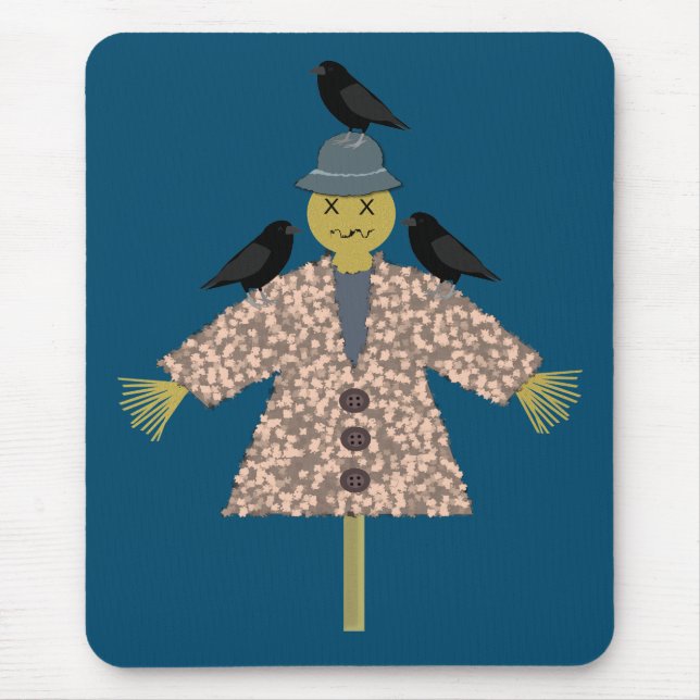 Tapis De Souris Paille d'Halloween Scarecrow et Ravens (Devant)