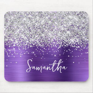 Tapis De Souris Pailleté Argent Améthyste Nom Glam