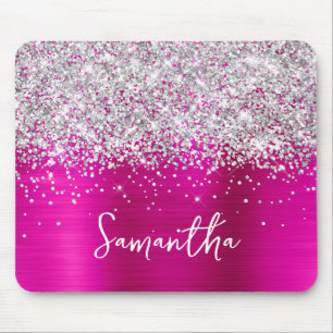 Tapis De Souris Pailleté Argent Rose Chaud Nom Glam