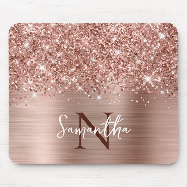 Tapis De Souris Pailleté Rose Gold Glam Monogrammé (Devant)