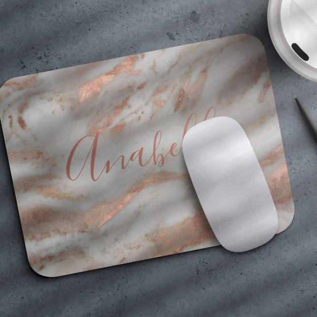 Tapis De Souris Pailleté rose gold marble élégant nom script (Créateur téléchargé)