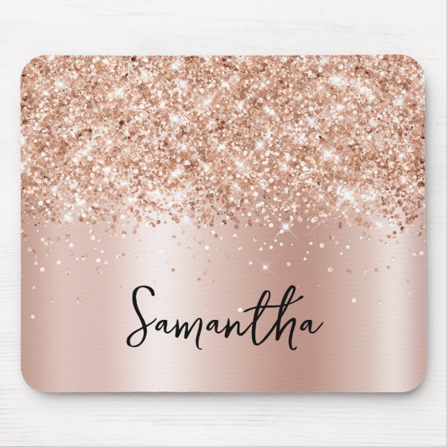 Tapis De Souris Pailleté Rose Gold Pâle Brillance Nom (Devant)