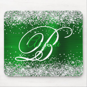 Tapis De Souris Paillettes Argent Émeraude Vert Fantaisie Monogram